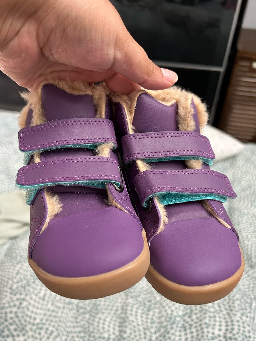 Ten Little Kids Purple Faux-Fur Lined Velcro Boots